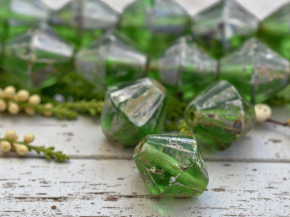 *6* 15mm Emerald Green Travertine Faceted Bicone Beads