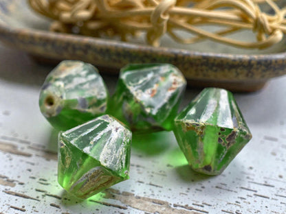*6* 15mm Emerald Green Travertine Faceted Bicone Beads
