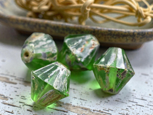 *6* 15mm Emerald Green Travertine Faceted Bicone Beads