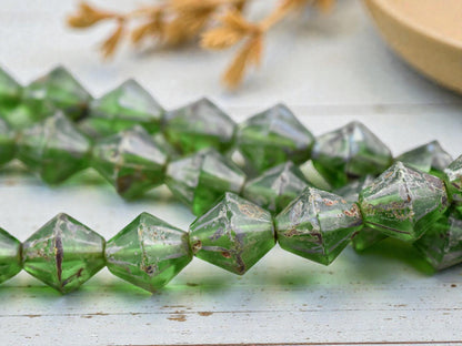 *6* 15mm Emerald Green Travertine Faceted Bicone Beads