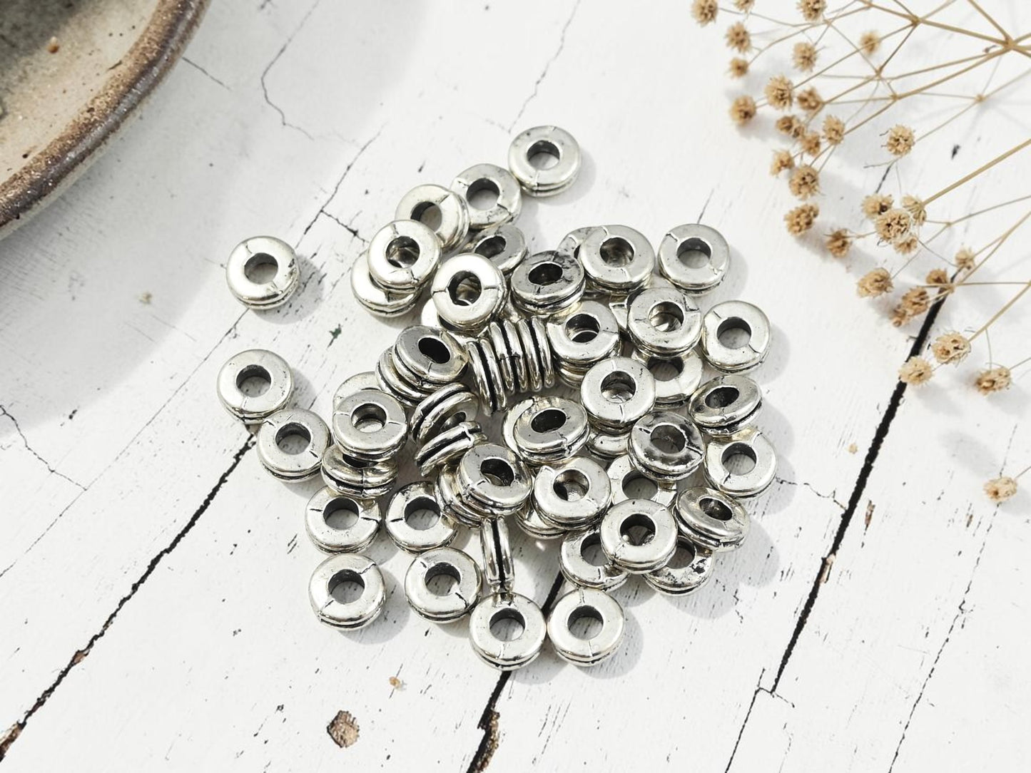 *250* 6x2mm Antique Silver Grooved Rondelle Spacer Beads