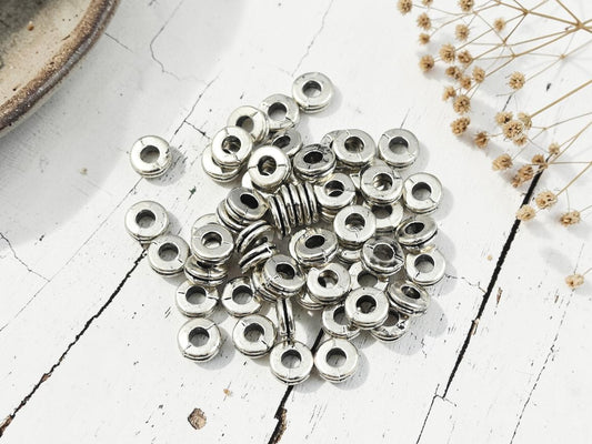 *250* 6x2mm Antique Silver Grooved Rondelle Spacer Beads