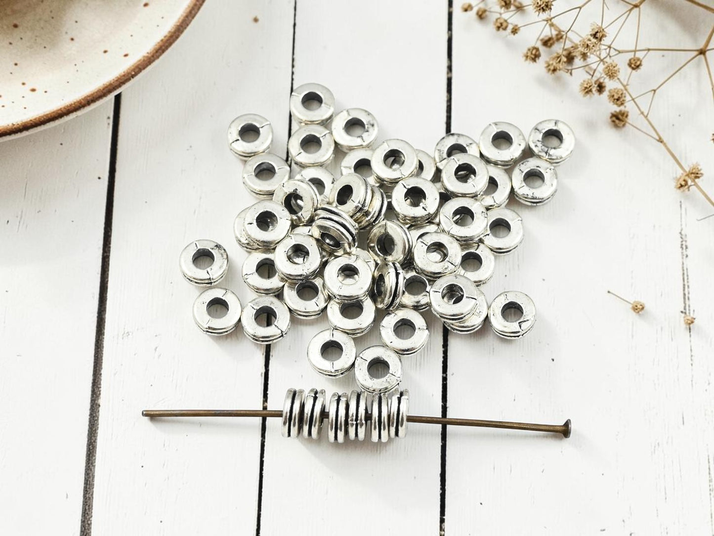 *250* 6x2mm Antique Silver Grooved Rondelle Spacer Beads
