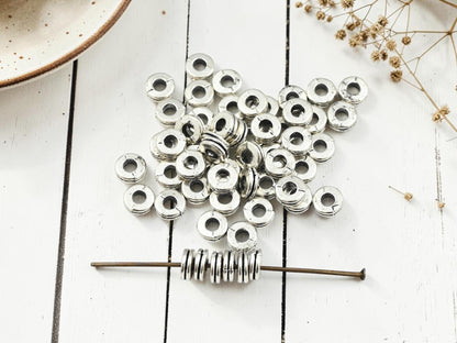 *250* 6x2mm Antique Silver Grooved Rondelle Spacer Beads