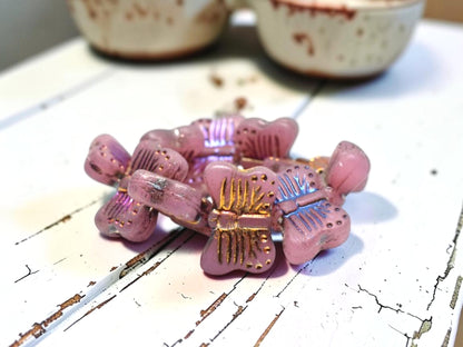*10* 16x11mm Metallic Volcano Washed Pink Opaline Butterfly Beads