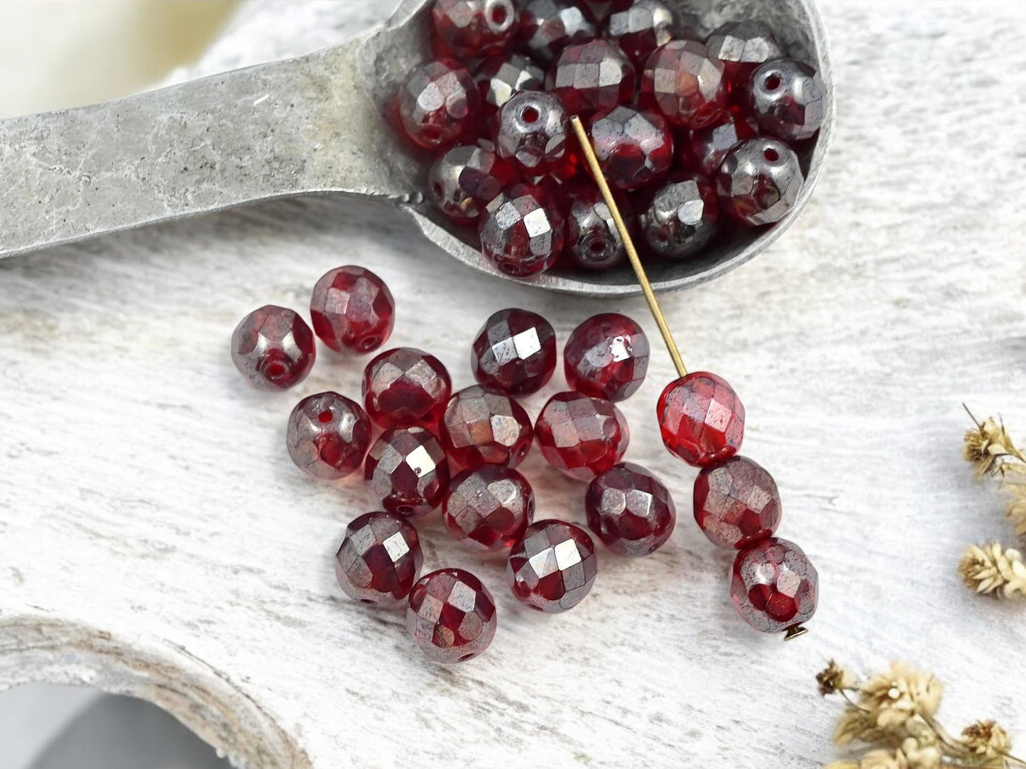 *25* 8mm Ruby Luster Fire Polished Round Beads