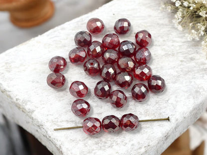 *25* 8mm Ruby Luster Fire Polished Round Beads