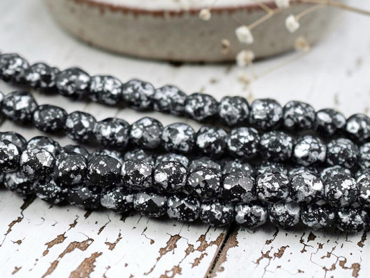 *25* 6mm Jet Metallic Silver Fire Polished Round Beads