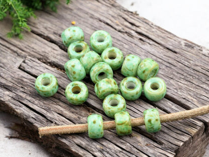 *25* 9mm Alabaster Green Turquoise Picasso Large Hole Crow Beads