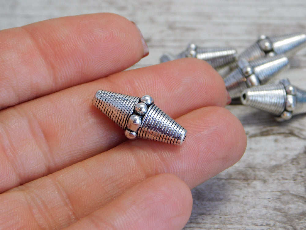 *10* 22x10mm Antique Silver Bicone Beads