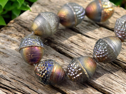 *8* 10x12mm Silver Washed White Volcano  Acorn Oval Beads