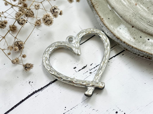 *10* 34x33mm Silver Textured Heart Pendants