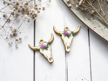 *10* 22x21mm Floral Enamel Cow Head Charms