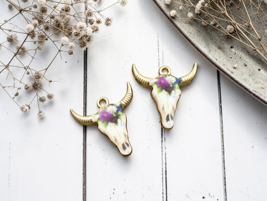 *10* 22x21mm Floral Enamel Cow Head Charms