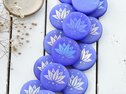 *8* 17mm Periwinkle AB Laser Tattoo Lotus Flower Coin Beads