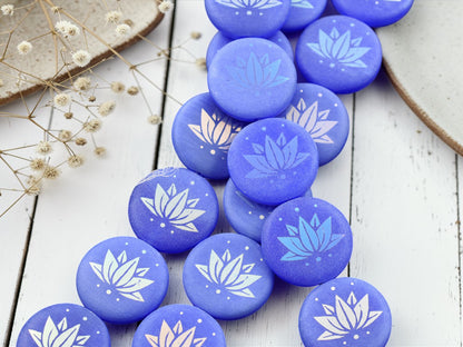 *8* 17mm Periwinkle AB Laser Tattoo Lotus Flower Coin Beads