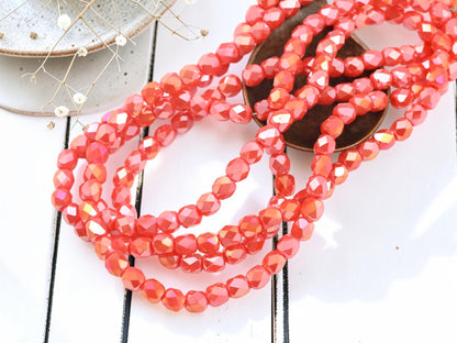 5x6mm Electroplated Orange Luster Faceted Round Beads (21" Strand)