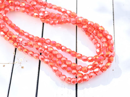 5x6mm Electroplated Orange Luster Faceted Round Beads (21" Strand)
