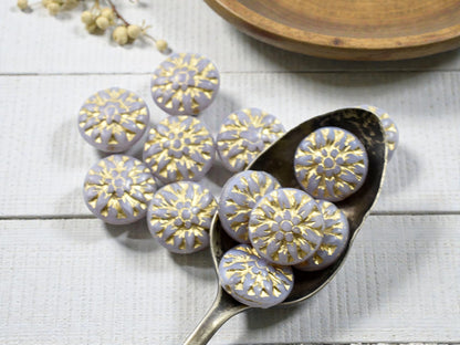 *12* 15mm Gold Washed Lilac Opaline Dahlia Flower Coin Beads