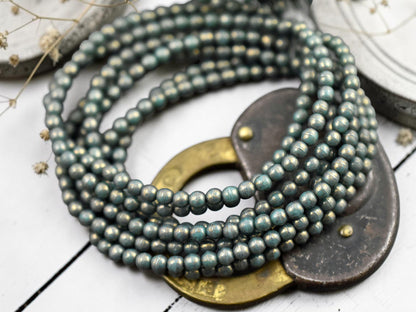 *50* 3mm Gold Washed Persian Turquoise Round Druk Beads
