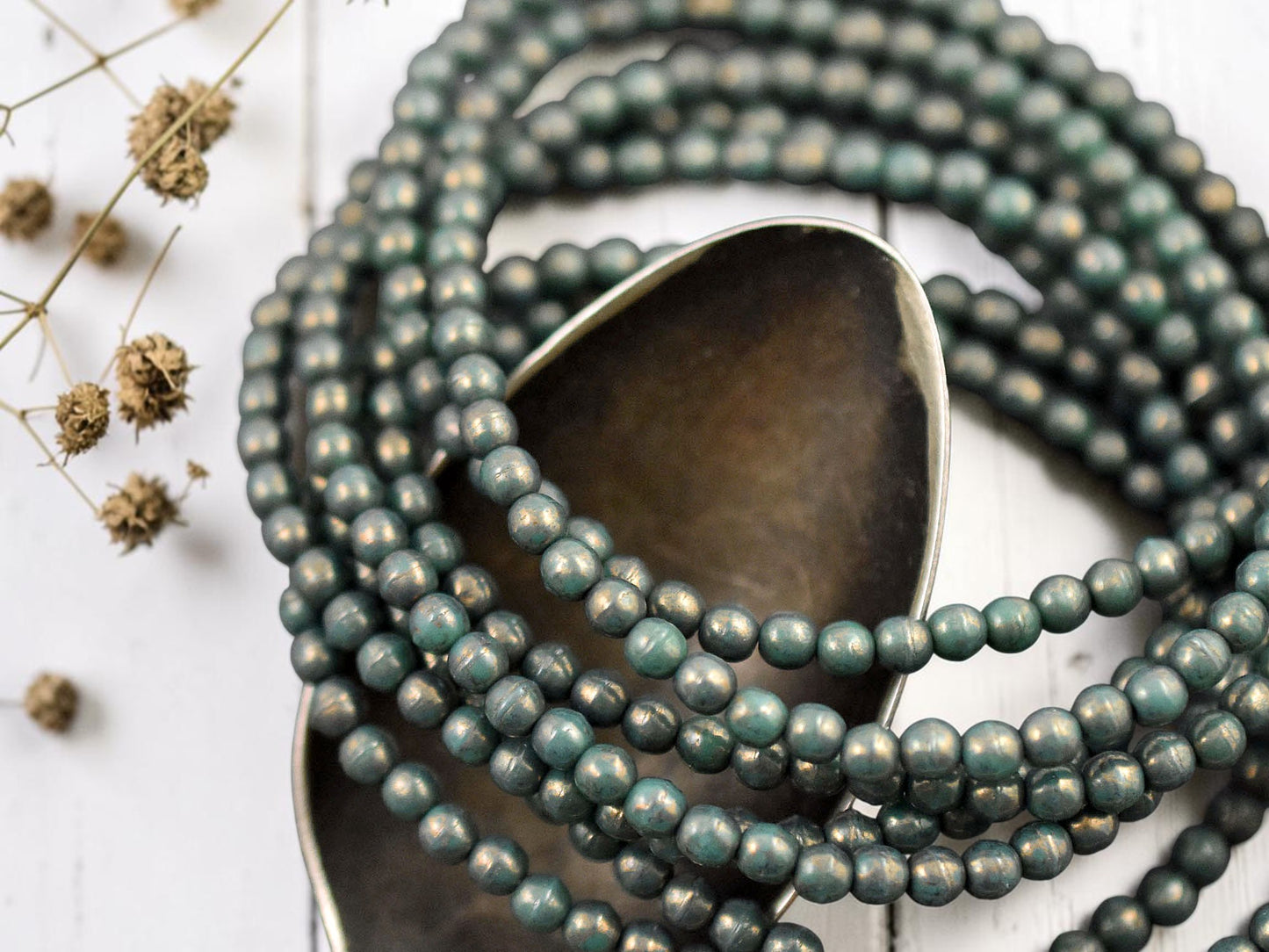 *50* 3mm Gold Washed Persian Turquoise Round Druk Beads