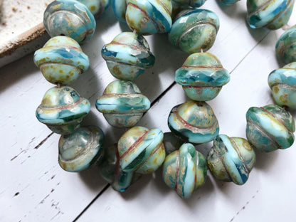 Blended Aqua Turquoise Picasso Saturn Beads