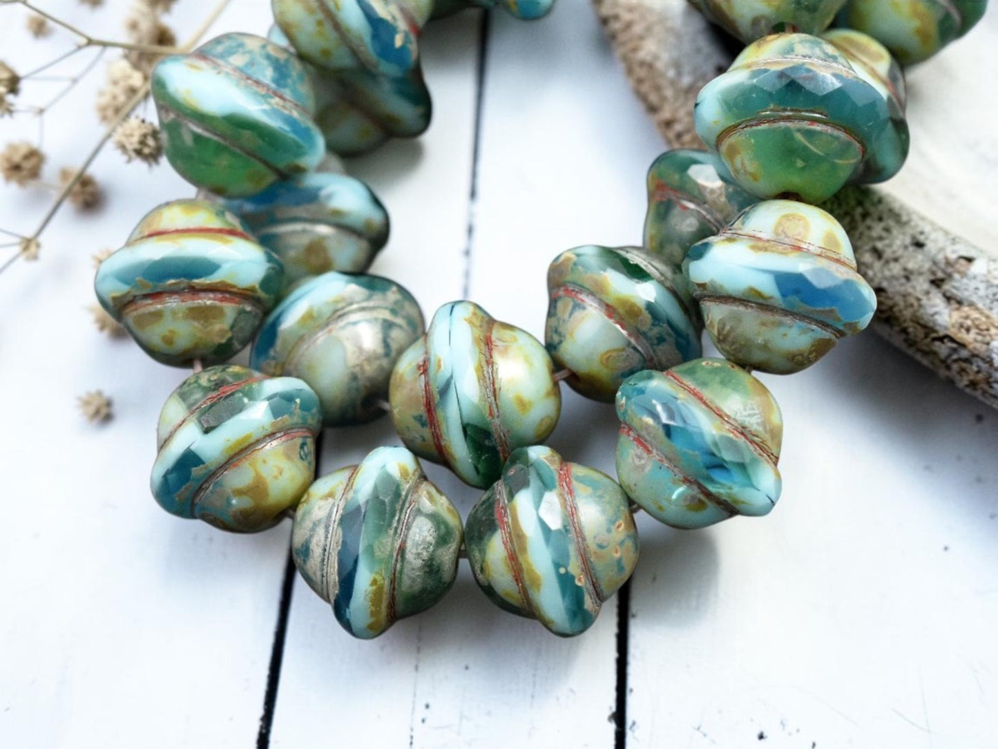Blended Aqua Turquoise Picasso Saturn Beads