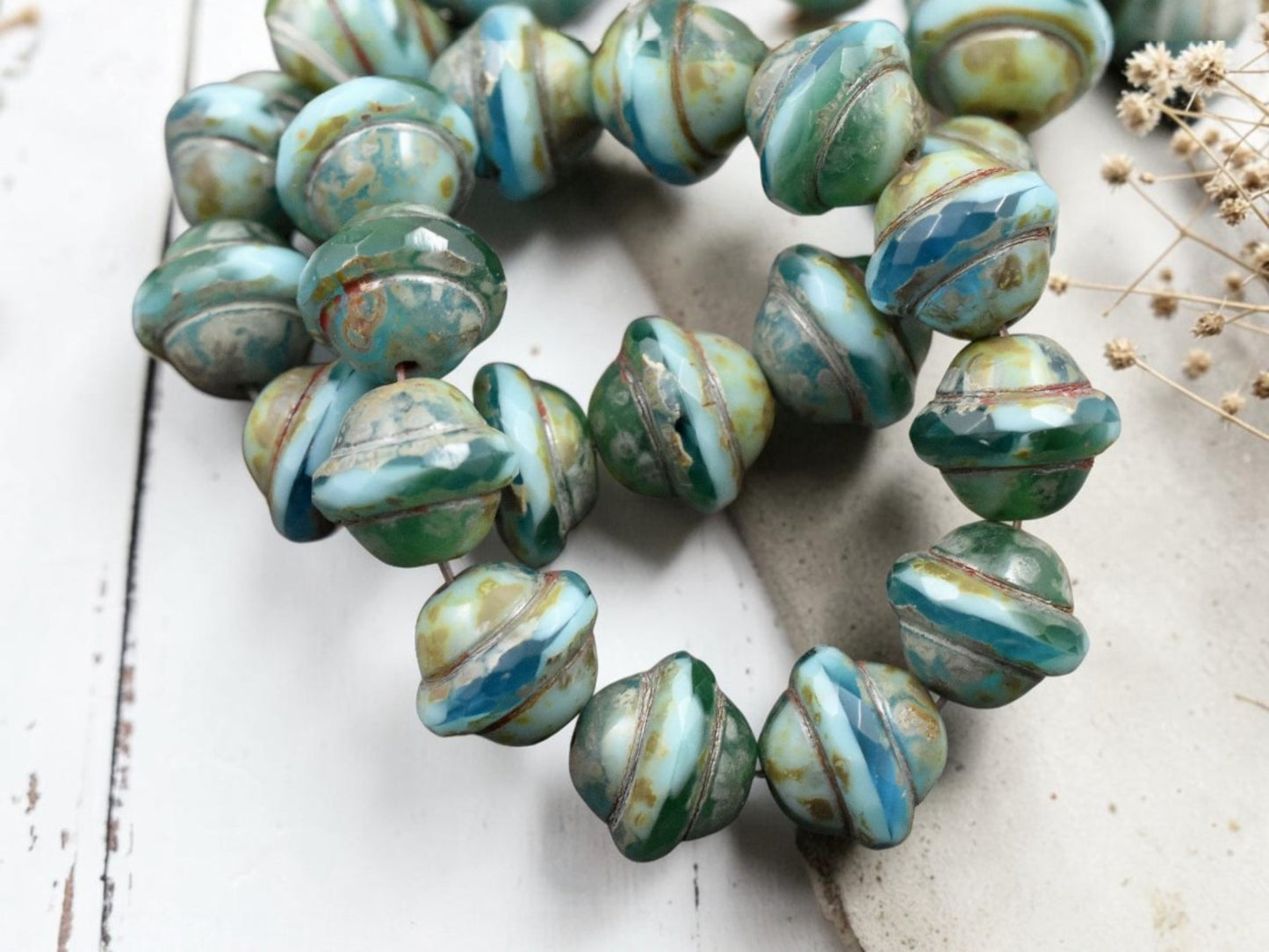 Blended Aqua Turquoise Picasso Saturn Beads