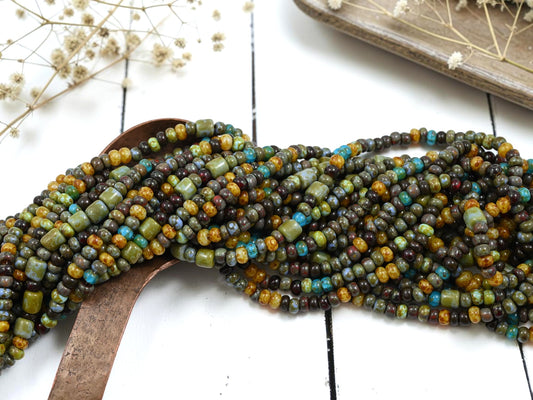 6/0 Aged Caribbean Picasso Tube Mix Seed Beads (20" Strand)