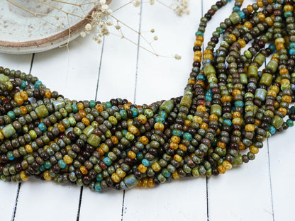 6/0 Aged Caribbean Picasso Tube Mix Seed Beads (20" Strand)