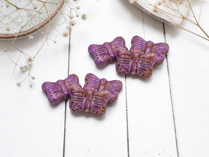 *10* 16x11mm Purple Washed Opaque Thistle Picasso Butterfly Beads