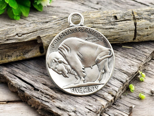 *5* 40x33mm Antique Silver Indian Head Buffalo Coin Pendants