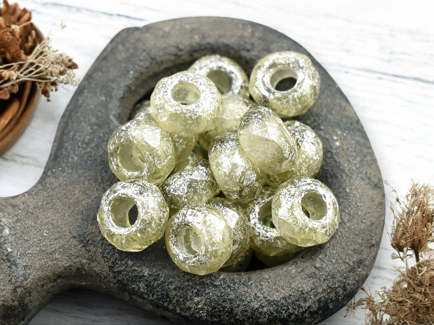 *25* 5x8mm Smoky Gray Mercury Faceted Large Hole Rondelle Roller Beads