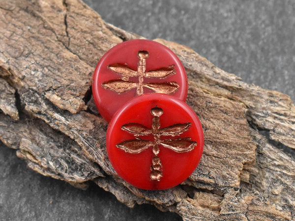 *10* 18mm Bronze Washed Burnt Orange Opaline Dragonfly Coin Beads