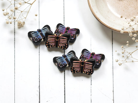 *10* 16x11mm Metallic Volcano Washed Jet Black Butterfly Beads