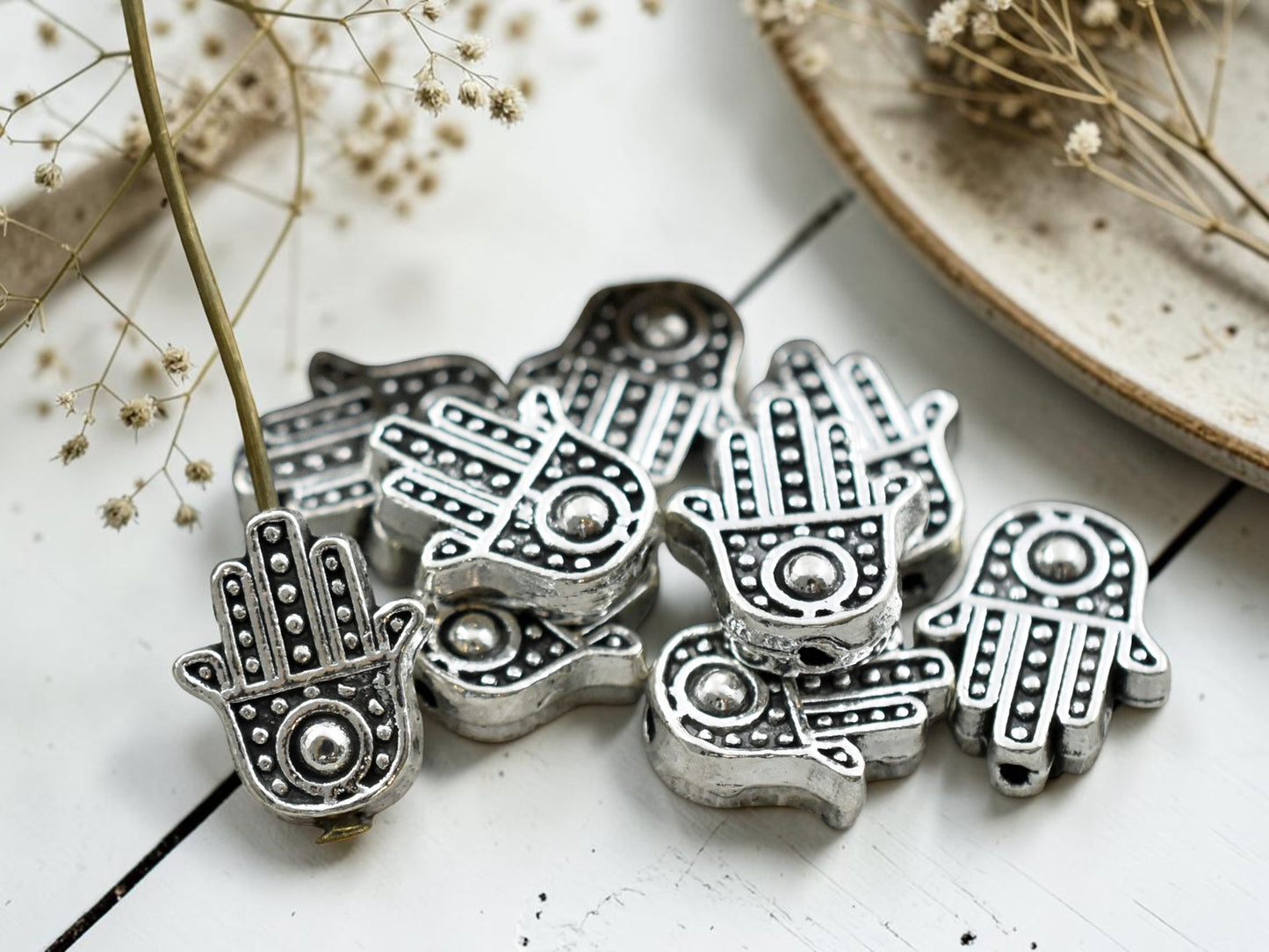 *50* 12x11mm Antique Silver Hamsa Hand Beads