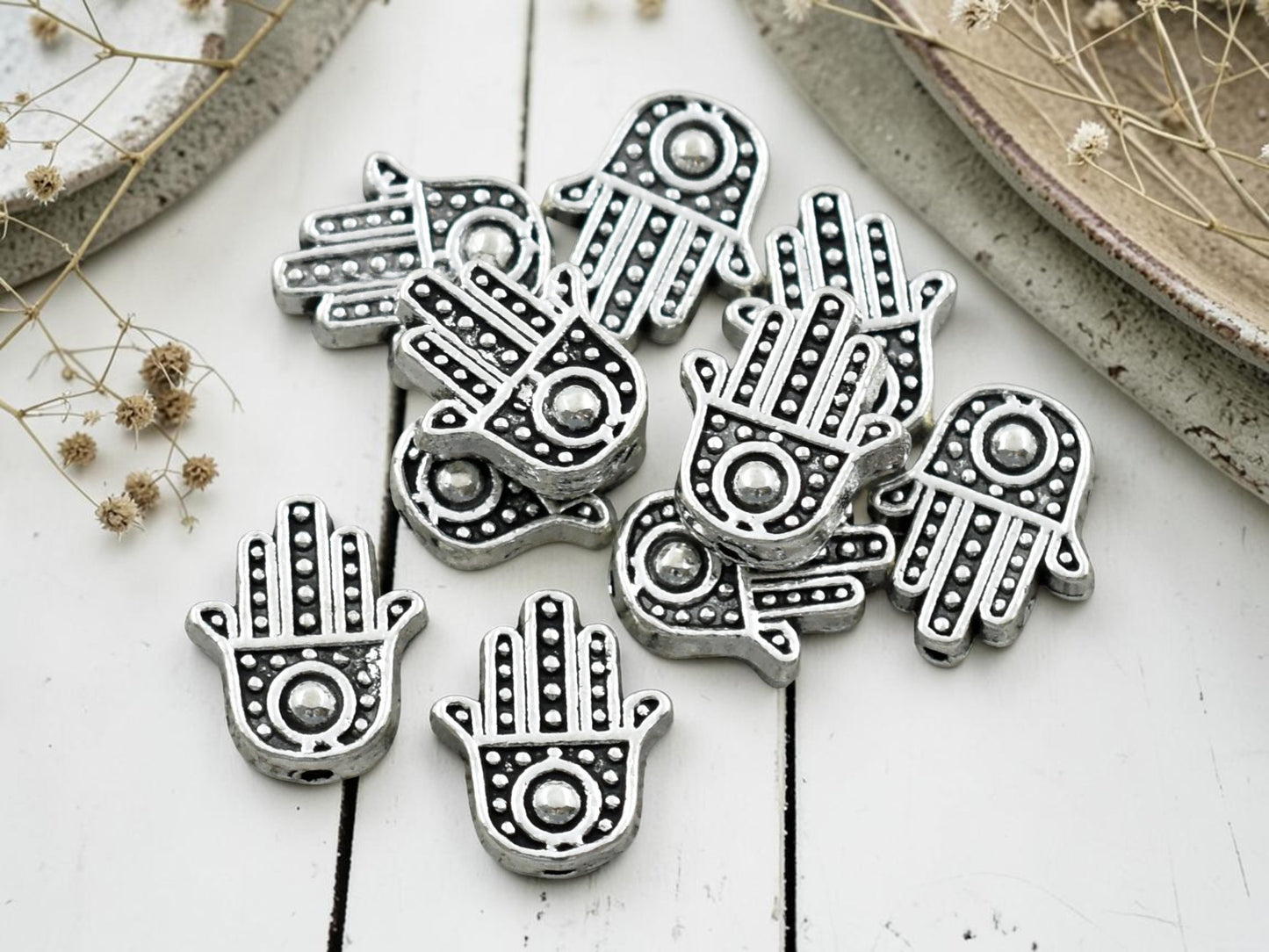 *50* 12x11mm Antique Silver Hamsa Hand Beads