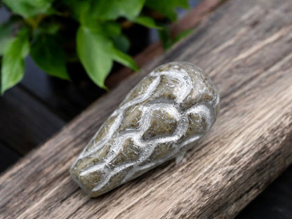 *6* 25x12mm Silver Washed Beige Terra Cotta Mermaid Scale Large Drop Beads