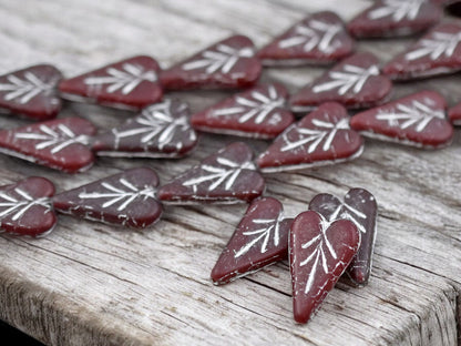 *8* 17x11mm Silver Washed Matte Dark Red Heart Leaf Beads