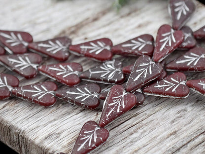 *8* 17x11mm Silver Washed Matte Dark Red Heart Leaf Beads