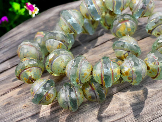 *12* 10x12mm Aqua Picasso Saturn Beads