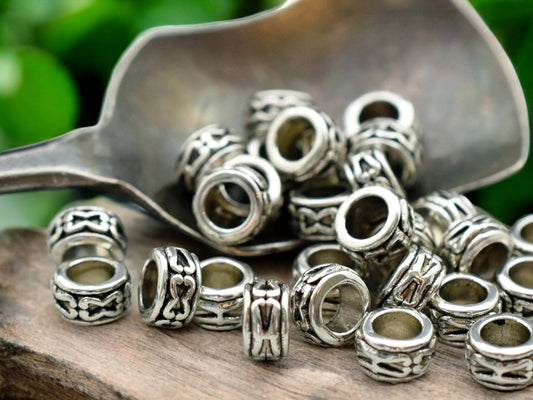 *100* 7x4mm Antique Silver Large Hole Rondelle Spacer Beads