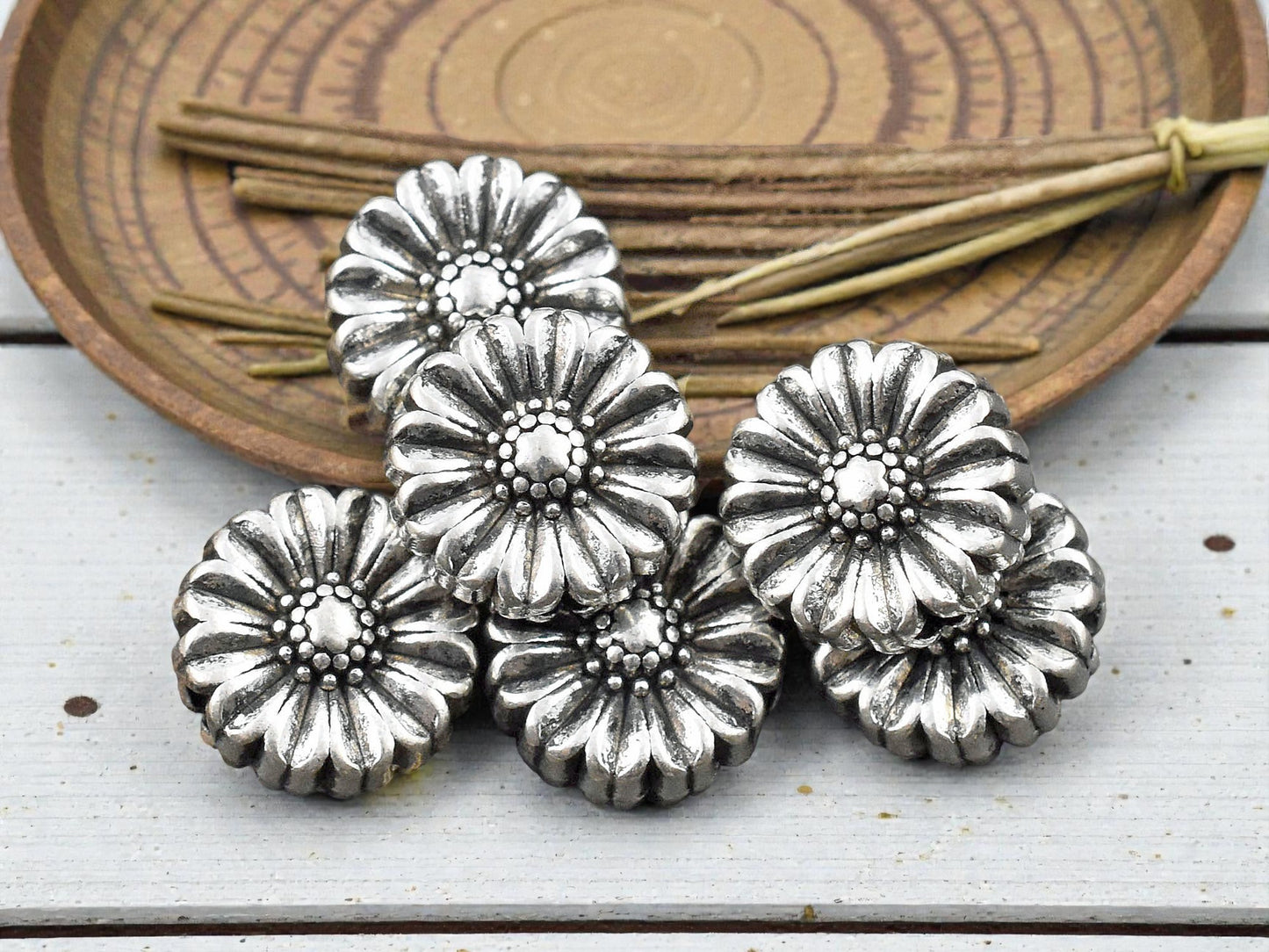 *20* 11x5mm Antique Silver Flat Flower Beads