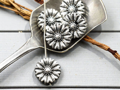 *20* 11x5mm Antique Silver Flat Flower Beads