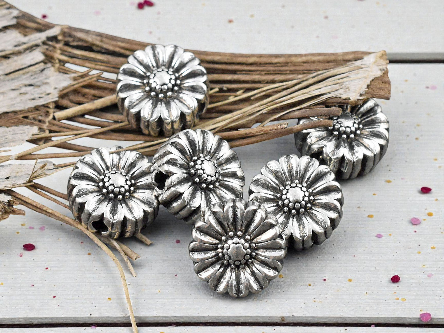 *20* 11x5mm Antique Silver Flat Flower Beads