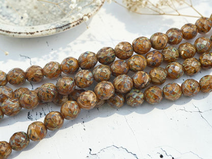 12mm Camel Beige Travertine Fire Polished Round Beads