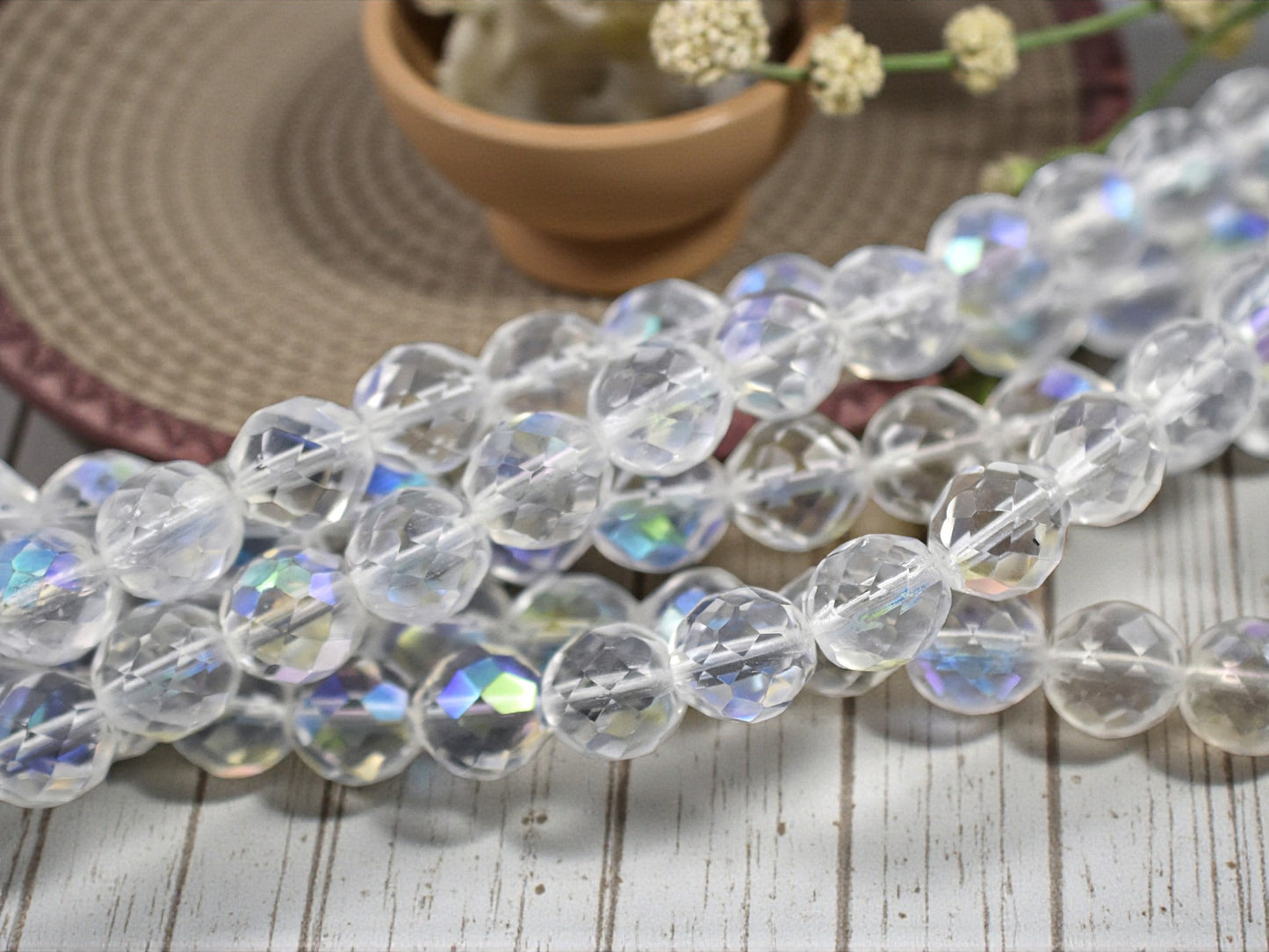 *20* 10mm Crystal AB Fire Polished Round Beads