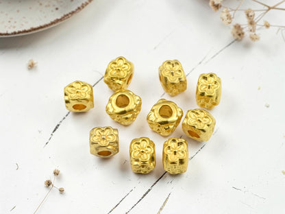 *10* 8x7mm Gold Large Hole Floral Cube Beads