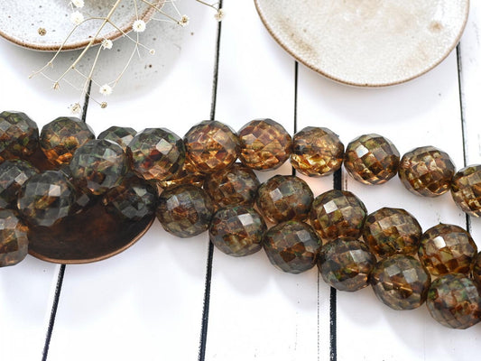 *14* 14mm Dark Crystal Picasso Fire Polished Round Beads