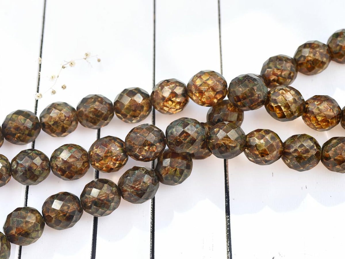 *14* 14mm Dark Crystal Picasso Fire Polished Round Beads